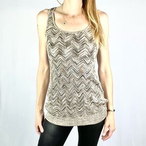 INC INTERNATIONAL CONCEPTS |🤎🖤 Brown Black Zig-Zag Chevron Sparkly Knit Tank